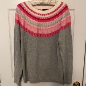 Talbots Grey sweater with Pink shoulder trim. Pull on. Size L NWT